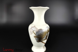 White ceramic vase with hand-painted lotus  Size L//15*H30 cm